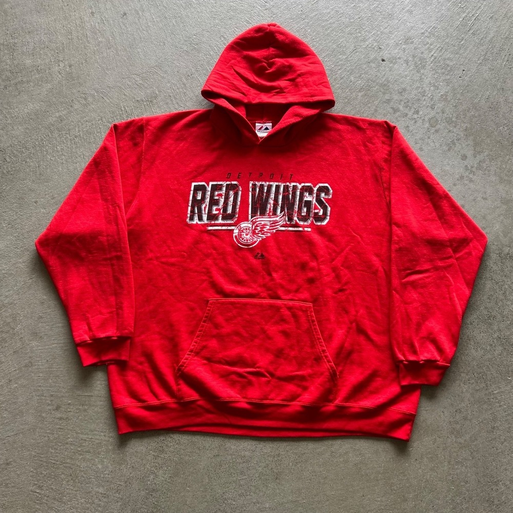 Vintage Majestic Detroit Red Wings Sweatshirt Size XXL Red Hoodie‎ NHL Hockey